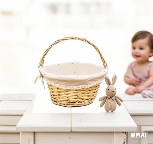 Image of Oypeip Easter Basket, Nature Easter Baskets for Kids, Large Wicker Easter Basket Empty with Handle, Basket Tags, Woven Rope Egg Easter Baskets for Boys Girls Babies Toddler Infant, Picnic Basket