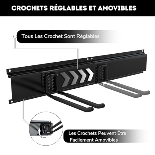 Range outils de jardin en acier support mural modulable pour ski et balai - 4