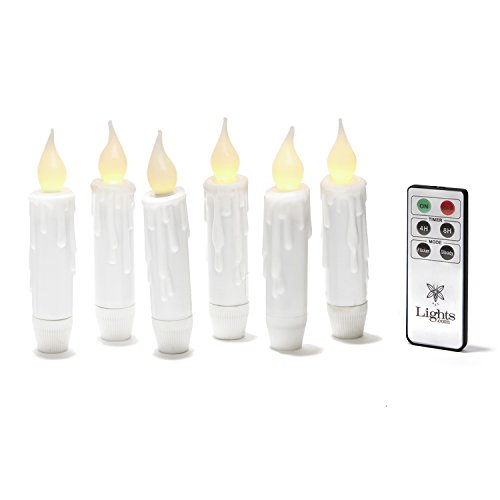 LED Taper Candle Lights - 6 Pack, 5 inch White Plastic Flameless Candles, Battery Operated, Warm White Flickering Flames, Window Decoration - Remote and Batteries Included