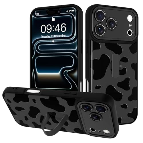 Image of for iPhone 17 Pro Case with Finger Strap Holder, Cute Cool Cow Print Pattern Design for Women Men, Shockproof Anti Scratch Hand Kickstand Protective Cover, Gray