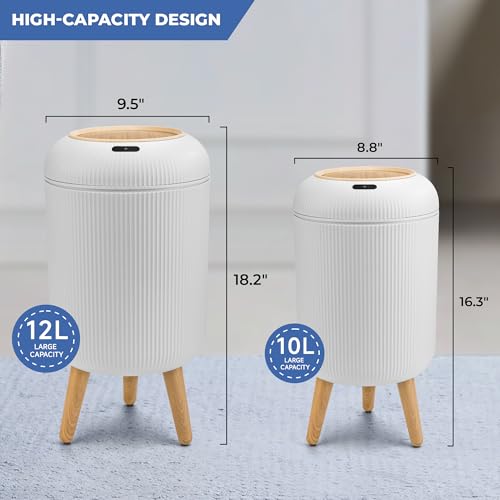 Image of Pukomc 2 Pack Automatic Trash Can 12L /3 Gallon and 10L /2.64 Gallon Bathroom Trash Bin with Lid Touchless Small Smart Motion Sensor Garbage Cans for Kitchen, Bathroom,Living Room and Bedroom