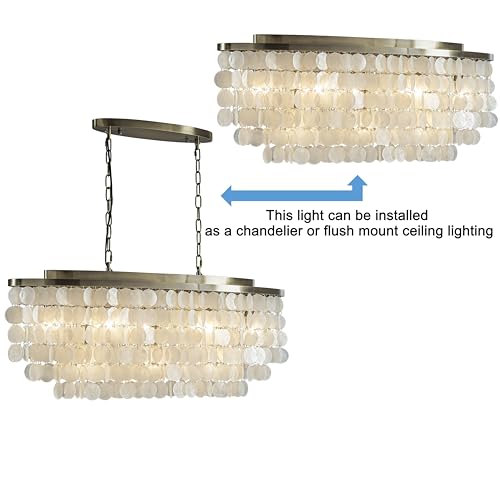ALOADECOR 11-Lights 35.4" Farmhouse Coastal Capiz Shells Chandeliers Natural Tiered Chandelier in Antique Gold for Dining Room Living Room Kitchen Island - Image 6