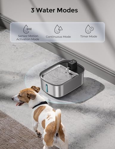 Image of Wireless 7.5l /254oz /2Gal Dog Water Fountain for Large Dogs Stainless Steel, Quiet Pet & Cat Water Fountain with Motion Sensor, Automatic Water Dispenser for Dogs with 6psc Filters