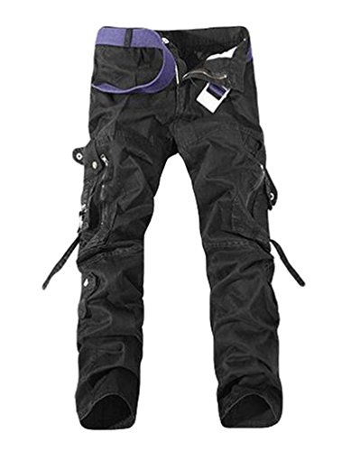 ZKOO Clásico Cargo Pantalones para Hombre Multi Bolsillos Militar Cargo Pantalone Pant al Aire Libre Algodón Largos Trabajo Pantalón Negro
