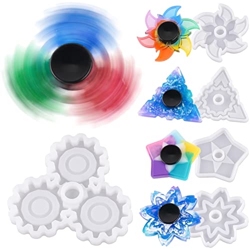 Image of NiArt Fidget Spinner Silicone Resin Mold Kit, 5 Molds, 10 Bearings Set | 5 Unique Designs For Epoxy UV Resin Casting, DIY Stress Relief Toys, Crafts & Gifts For Kids And Adults, Make 10 Spinners