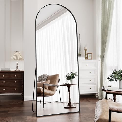 Image of Prywot Arched Full Length Mirror, 58 inchx18 inch Floor Mirror with Stand, Black