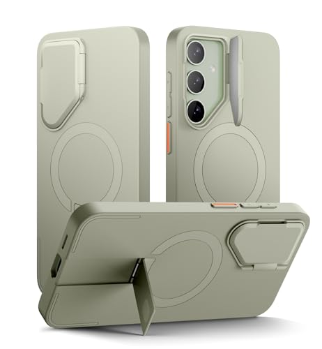 Image of SURITCH for Samsung Galaxy S24 Plus Phone Case, Magnetic Protective Cover with Camera Cover & Adjustable Metal Kickstand for Galaxy S24 Plus (2024)-Sage Green