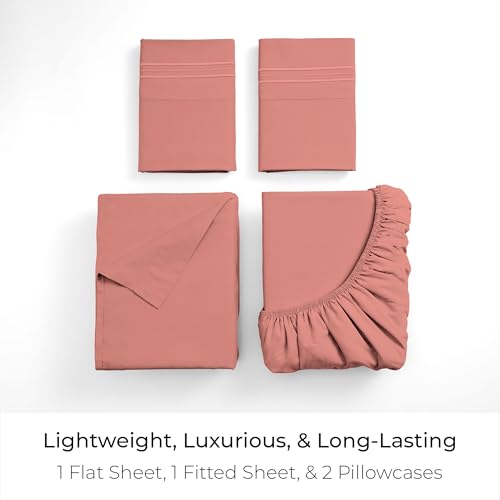 Image of Mellanni Full Sheets Set - 4 PC Iconic Collection Bedding | Hotel Luxury, Extra Soft, Cooling Bed Sheets - Wrinkle, Fade, Stain Resistant (Full, Coral)