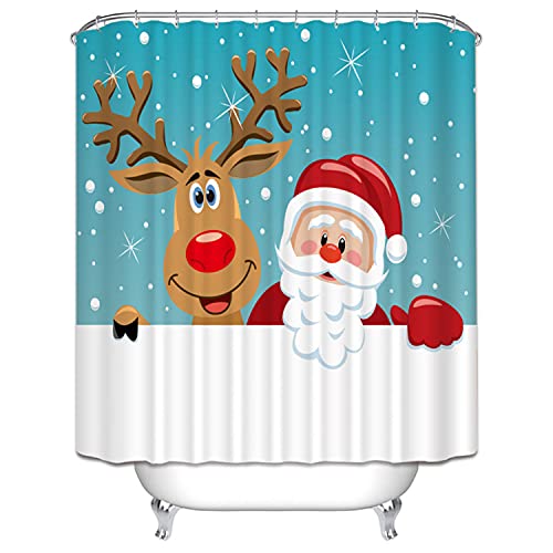 Cnayuep Christmas Shower Curtain Sets - Funny Kids Shower Curtains, Waterproof, Blue & White with Hooks - Perfect for Fall Decorations