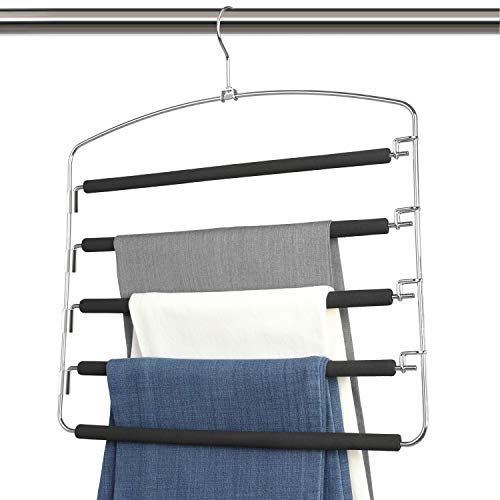 Bloberey Pants Hangers 5 Layers Metal Slack Magic Hangers Non-Slip Foam Padded Swing Arm Space Saving Hanger Clothes Closet Storage Organizer for Pants Jeans Trousers Skirts Scarf Ties Towels