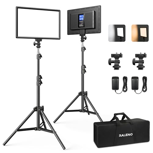 RALENO 13' Edge-Lit LED Video Light Panel Kit (2-Pack), Bi-Color 2500K-6500K Soft Studio Lights with...