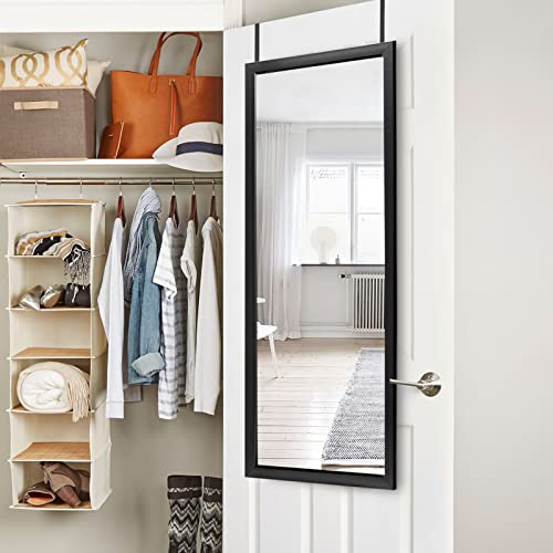 Image of PexFix Door Mirror With Sleek Frame - Rectangle Wall Mounted or Floor Full Length Mirror - Over The Door Vertical Hanging, Black, 44''x16'' (USAM019)