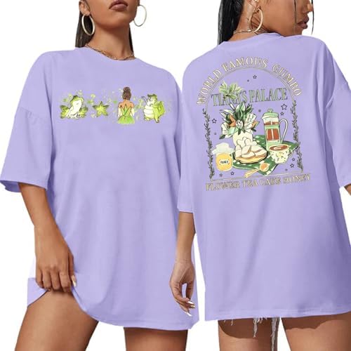 Oversized Magic Kingdom Shirts for Women Princess Shirt Magical Kingdom Tees Flower Tea Cake Honey Graphic Short Sleeve Tops