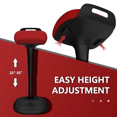 Image of Wobble Stool Swivel Barstool, Adjustable 25-35 inch Airlift Counter Height Chair for Kitchen Dining Room (Red)