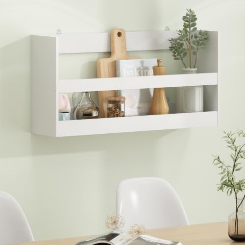 Image of Furinno Hermite Rectangular Floating Shelves for Wall, Plain White | Wall Shelf with Guard Rail, Floating Shelf, Wall Mounted Shelves, for Bathroom, Bedroom, Living Room, Home Office
