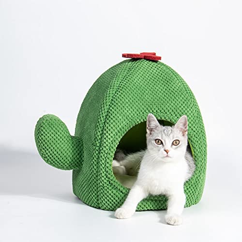 Cute Cat Bed, Cactus Cat Bed with Removable & Washable Cushion Pillow, Soft Pet Cave Beds House for Indoor Cats, Cute Dog Bed for Adult Cats Kitten Puppy Small Pet(Green)