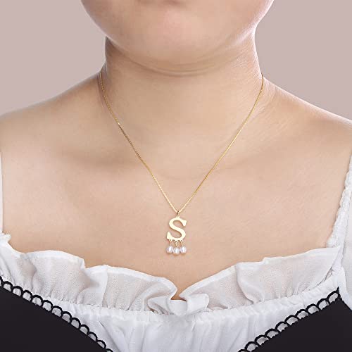 925 Sterling Silver Necklace For Women Teen Girls Trendy, Anne Boleyn Gold Initial Necklaces Freshwater Pearl Letter J Pendant Necklace For Women Mom Wife Birthday Gifts #TOP2