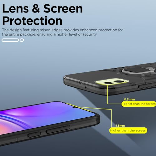 Image of Pikkme Back Cover | D5 Tough Armor Bumper | 360 Protection Case | Ring Holder Stand Case for Samsung Galaxy A05 / M05 / F05 (Black)