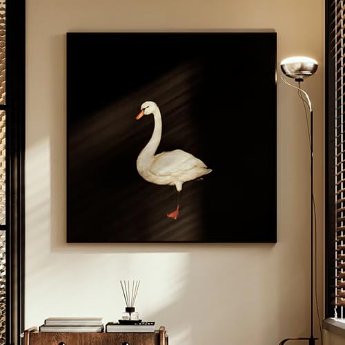 Tableau vintage cygne luxueux et lumineux AEFOUU art sur toile salon 80x80