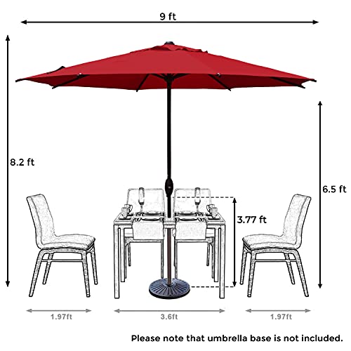 Abba Patio 9 Ft Patio Umbrella Outdoor Market Table Umbrella With Push Button Tilt And Crank, 8 Sturdy Steel Ribs, Red #TOP7