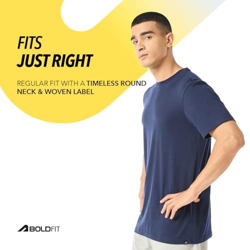 Image of Boldfit Tshirt for Man, Crew Neck Regular Fit Mens Tshirt, Half Sleeves Plain Soft Cotton Blend T Shirt, Breathable Everyday Comfort, Timeless Style & Fade-Resistant Fabric Ideal for All Body Types