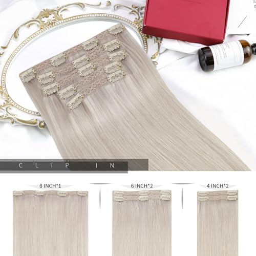 Moresoo Clip in Hair Extensions Real Human Hair White Blonde Human Hair Extensions Clip in for Women Full Head Short Layered Hair 14 Inch 80G #60A 5pcs - Image 3