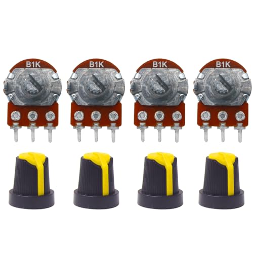 Image of Electronic Spices 1k 3 Pin Round Shaft Rotary Potentiometer Volume Pot 1K with Knob for Multiple Applications (Pack of 4)