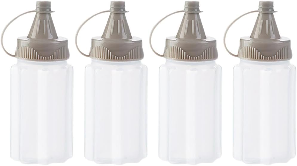 4Pcs White Plastic Squeeze Condiment Bottles,Mini Sauce Jam Squeeze Bottle, Ketchup Honey Bottle,Salad Dressing Container for Lunch, BBQ, Camping Condiment Squeeze Bottles Dinnerware and Serveware