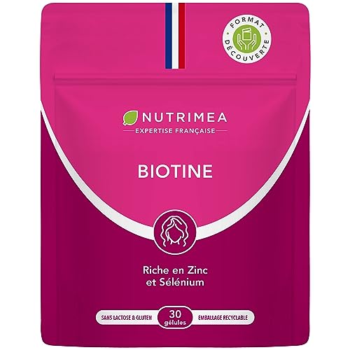 BIOTINE | Sans Excipient | Accélère la Pousse des Cheveux & Ongles | Avec Vitamine B8, Pépins de Courge, Zinc et Sélénium | Doypack 30 Gélules Vegan | Fabrication Française | Nutrimea