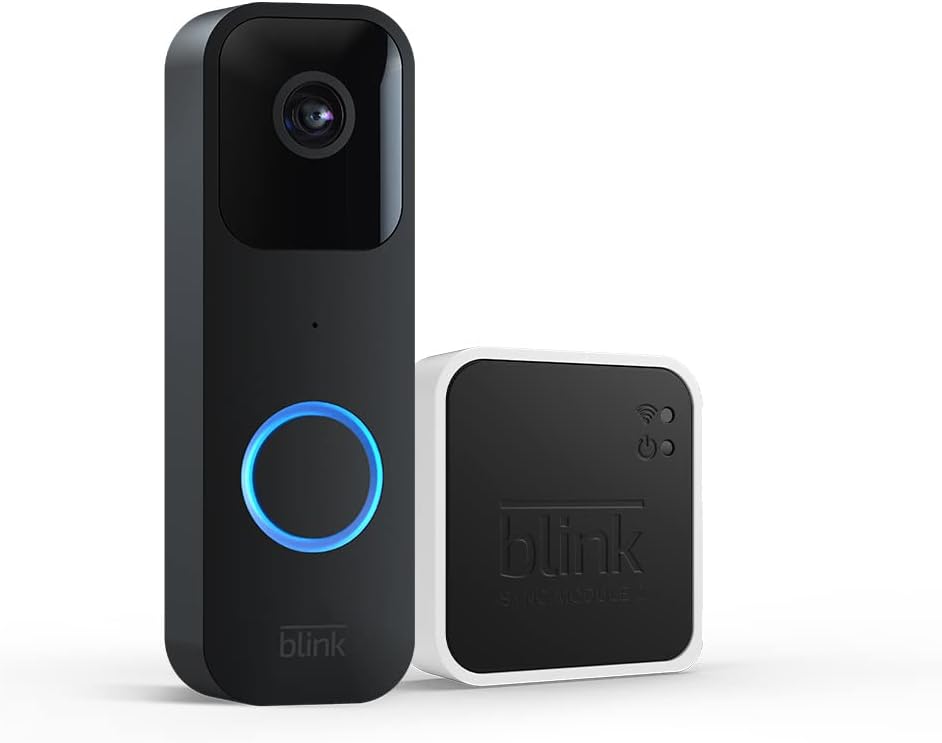 Video Doorbell + Sync Module 2 | Two-way audio, HD video, long-lasting battery life, motion detection, chime app alerts, Works with Alexa (Black)