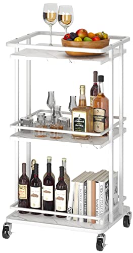 3-Tier-Rolling-Serving-Bar-Cart-Wood-and-Metal-Kitchen-Island-Storage-Cart-with-Wheels-Multifunction-Utility-Drink-Cart-Storage-Rack-for-Home-Kitchen-Bar-Dinning-Room-Living-Room-White 3 Tier Rolling Serving Bar Cart Wood and Metal Kitchen Island Storage Cart with Wheels Multifunction Utility Drink Cart Storage Rack for Home Kitchen Bar Dinning Room Living Room White