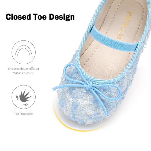 Image of PHIRAMIN Toddler Flower Girl Glitter Dress Shoes Little Girl Ballet Flats Bow Wedding Party