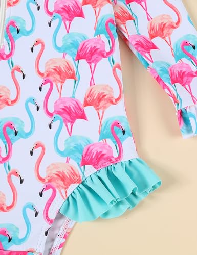 Puseky Newborn Baby Girls One Piece Swimsuit Zip Rash Guard With Hat Set Long Sleeve Baby Girl Flamingos Bathing Suit 12-18 Months thumb #5