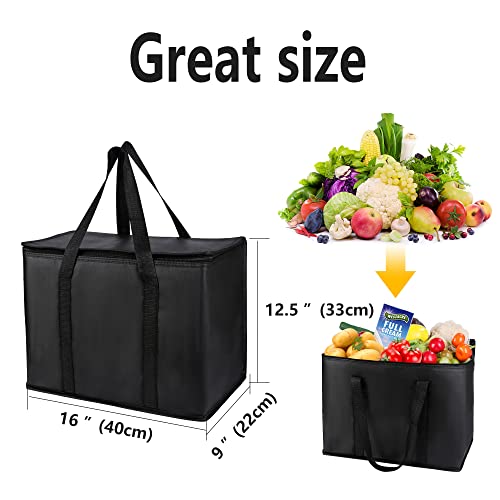 Musbus 2-Pack, Xl-Large Insulated Grocery Shopping Bags, Black, Reusable Bag,Thermal Zipper,Collapsible,Tote,Cooler,Food Transport Hot And Cold,Camping,Recycled Material Delivery Groceries thumb #3
