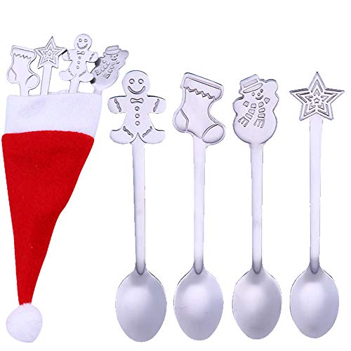 AMhomely Christmas Decorations Sale,4PCS Christmas Colorful Spoon Handle Spoons Flatware Ice Cream Drinking Tools SL Merry Christmas Decorative Xmas Decor Ornaments Party Decor Gifts For Kids Adults