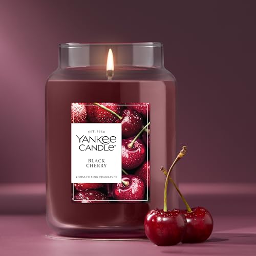 Yankee Candle Large Jar Scented Candle with up to 150 Hour Burn Time, Premium Plant Wax Blend for Consistent Burn, 22 oz Jar Candle with Room Filling Fragrance, Black Cherry
