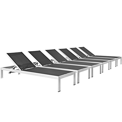 Modway Shore Aluminum Textilene® Mesh Outdoor Patio Six Poolside Chaise Lounge Chairs in Silver Black Modway Shore Aluminum Textilene® Mesh Outdoor Patio Six Poolside Chaise Lounge Chairs in Silver Black