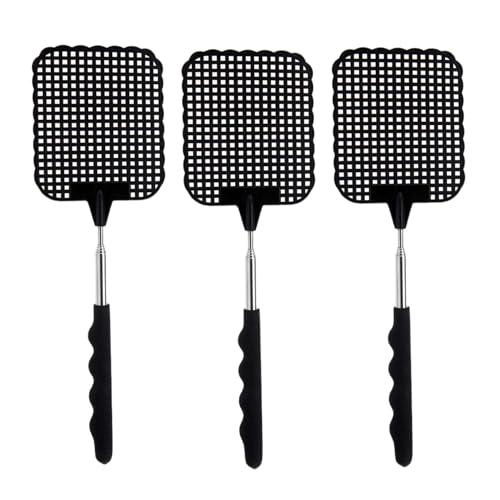 Frdelma Matamoscas, Juego de 3 matamoscas telescópicos Ajustables de 26,5 cm a 73 cm para Moscas, Mosquitos e Insectos (Negro)