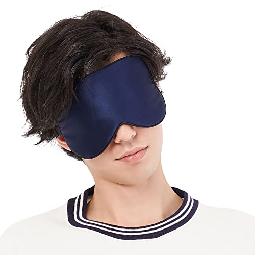 アイマスク シルク 睡眠用 快眠グッズ 遮光 目隠し アイピロー バンド調整できる 圧迫感なし 極上の肌触り 保湿 美容 安眠 レディース 母の日 プレゼント 男女兼用 おしゃれ (ネイビー)