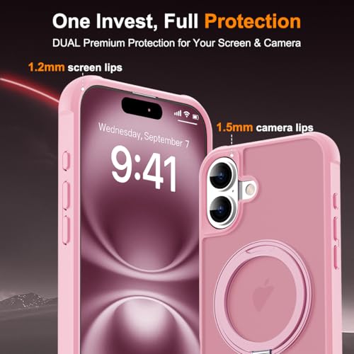 Image of Compatible with iPhone 16 Case with Stand 6.1 inch,Pink