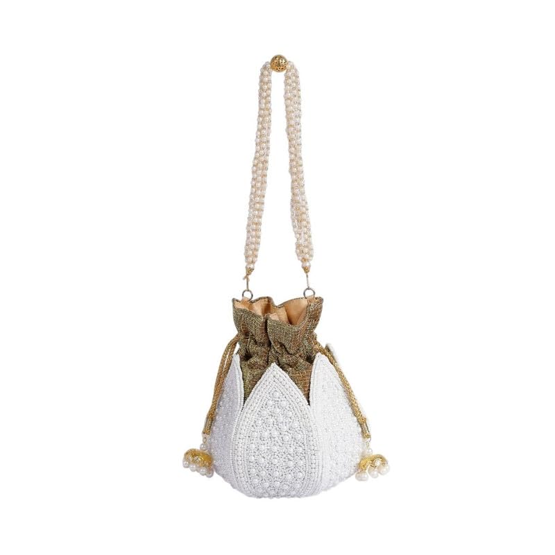 White Jute Embroidery Women Potli-image-24