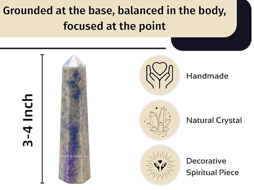 Image of Amazing Gemstone Hackmanite Fluorescent Sodalite Crystal Towers - Natural Healing Crystal Point Obelisk for Reiki Healing and Crystal Grid (3 inch to 4 inch INCH)