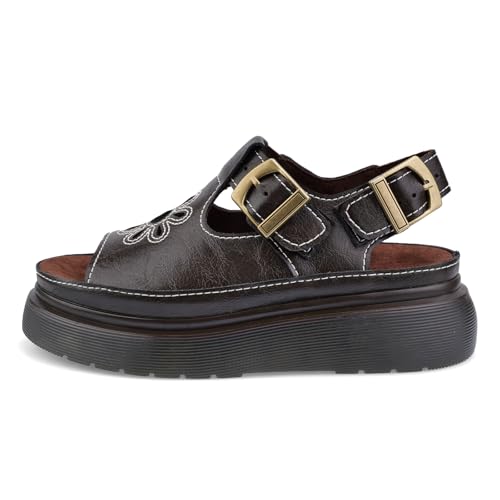 Image of Platform Sandals for Women Chunky Ankle Buckle Casual Open Toe Comfortable Flower Decoration Fisherman Sandals