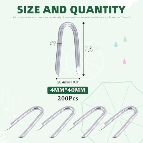 Keadic 200Pcs 40mm Length Steel Wire Fencing Staples, Galvanized U-Shaped Fasteners Nails for Wire Mesh and Woven Fencing - Image 2