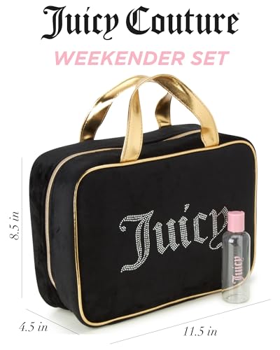 Juicy Couture Black Makeup Bag Cosmetics Organizer Travel Essentials Weekender Velour Rhinestone Gold Trim4