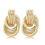 shinelab Chunky Gold Earrings for Women Knot Link Circle Statement Drop Dangle Classic Earrings Studs Trendy