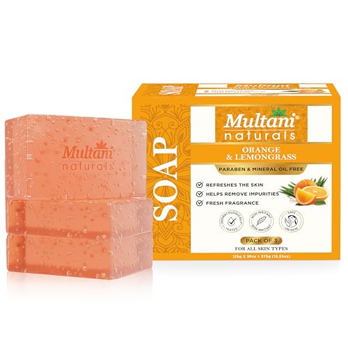 Image of Multani Natural Orange Lemongrass Soap - 125 gm (Pack Of 3) | Helps In Reducing Acne & Oil Control | Helps Revive Dull Skin & Refreshes Skin | Paraben Free | Clinically Tested | For All Skin Types | Soap Bar For Men & Women