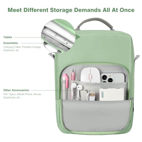 Image of Dadanism 9-11 Inch Tablet Sleeve Bag Carrying Case with Shoulder Strap for iPad (A16) 11 inch, iPad 10th Gen 10.9 inch, iPad Air M4 /Pro M5 11 inch, iPad 9 /8 /7th 10.2 inch, Galaxy Tab A11+ Plus 11 inch, Dark Green
