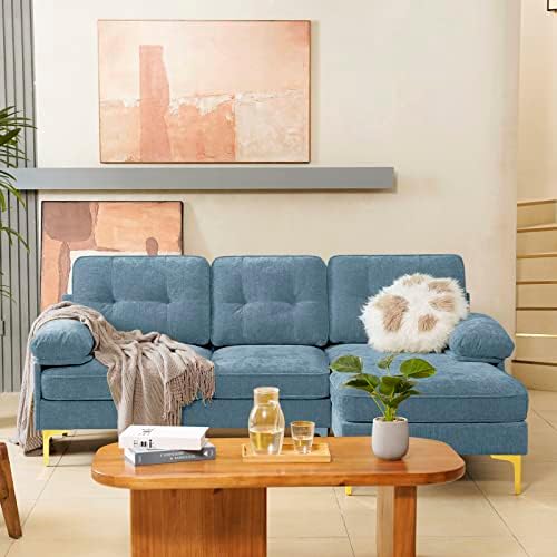 COOSLEEP Convertible Sectional Sofa Couch, 83" L-Shape Sofa Couch with Chaise Convertible,ChenilleFabric Upholstered for Living Room, Apartment, Office (Light Blue)