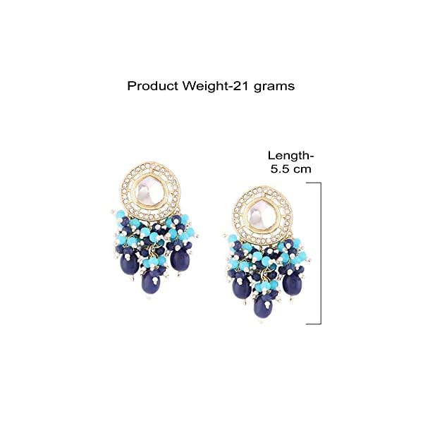 Zaveri Pearls Turquoise & Blue Cluster Beads Embellished Kundan Traditional Drop Earring For Women-ZPFK15640 - Image 7